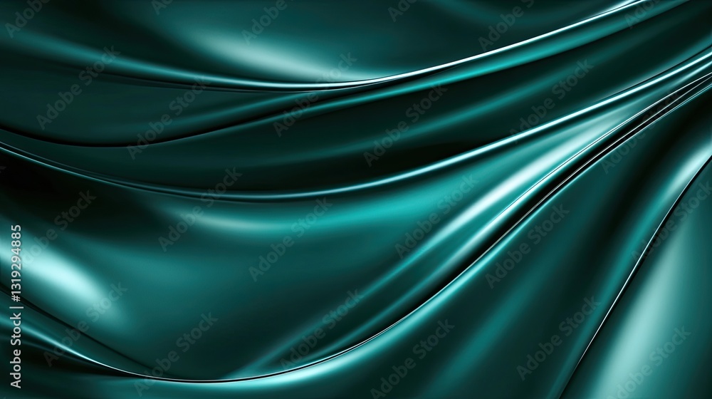 Poster abstract teal silk drape background image with smooth waves and flowing fabric texture