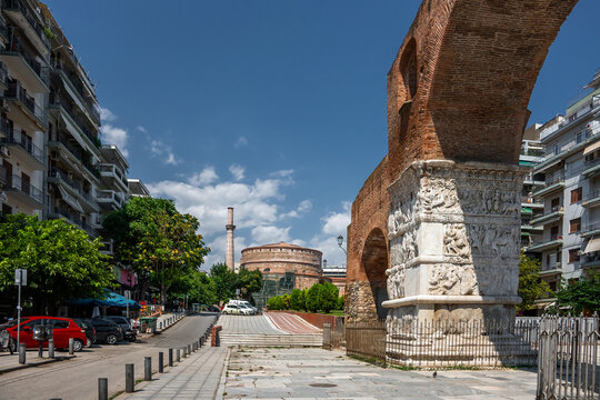 Rotonda, a circular roman building with the early christian mosaics, and Arch of Galerius in Thessaloniki.