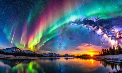 Polar lights, the northern lights symbol of the Arctic winter