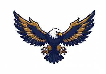 Obraz premium Majestic Pixel Art Eagle with Spread Wings Blue, Gold, and Brown Tones