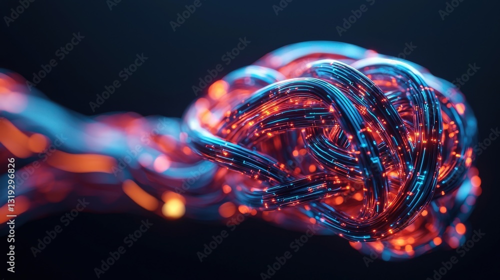 Poster a vibrant, abstract representation of interconnected strands illuminated with glowing nodes, evoking