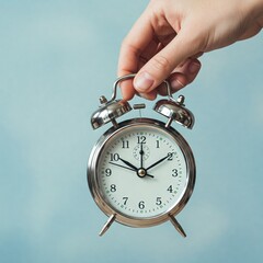 hand holding alarm clock