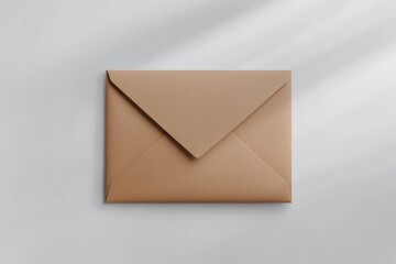flat kraft paper envelope mockup neatly positioned on bright white background with even lighting and copy space