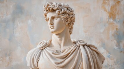Naklejka premium A painted bust depicting a classical male figure in marble