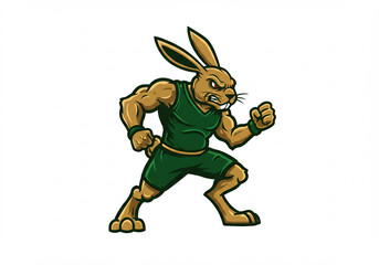 Muscular Brown Rabbit in Green Outfit Fighting Pose Pixel Art