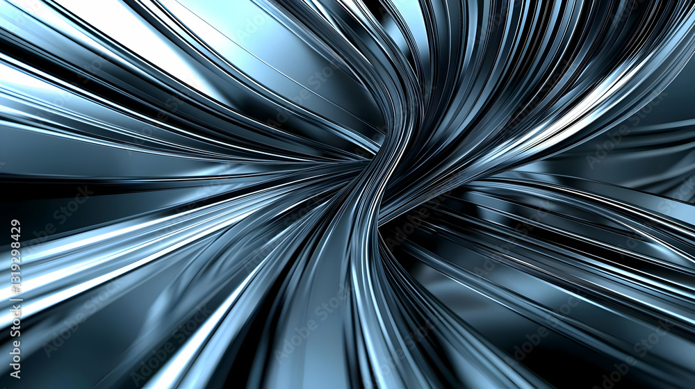 Poster abstract blue metallic lines creating dynamic geometric shapes against a dark background