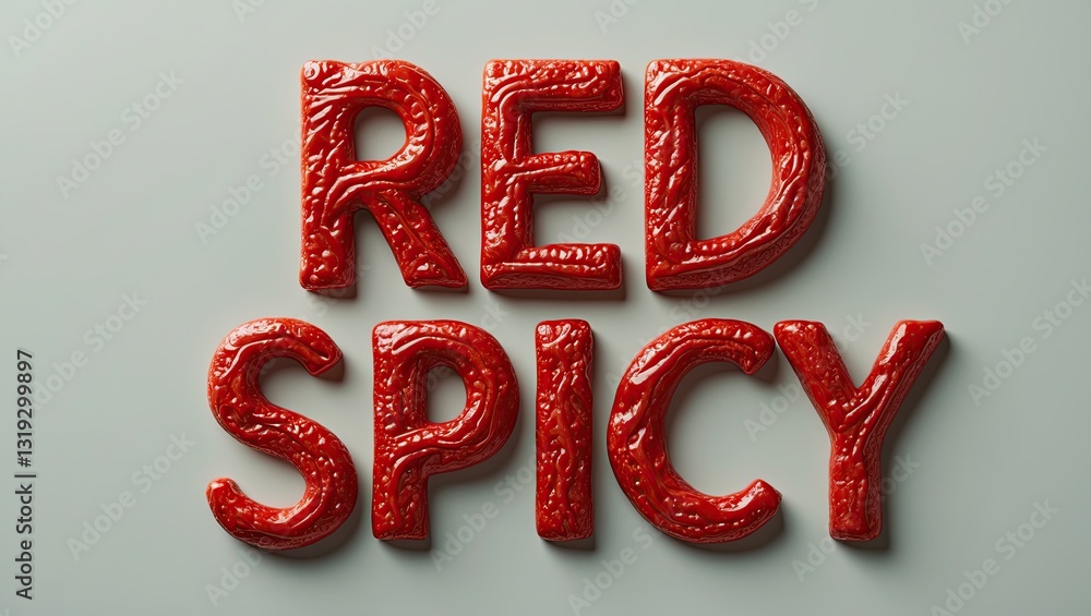 Aufkleber three-dimensional text representation of the words 'red spicy' in vibrant red with a glossy texture 