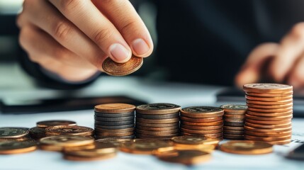 Financial Growth and Savings: A Close-up of Hands Stacking Coins, Symbolizing Wealth Accumulation, Investment, and Financial Planning