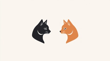 Fototapeta premium Two profile cat heads, black and orange, simple design, minimalist aesthetic, possible use for pet-related merchandise or design projects