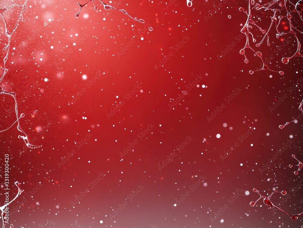 Poster abstract red background with sparkling particles and delicate white swirls