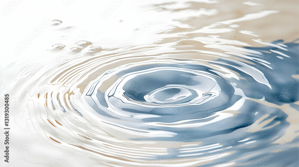 Poster concentric ripples of blue and white water creating a serene abstract pattern on a soft background