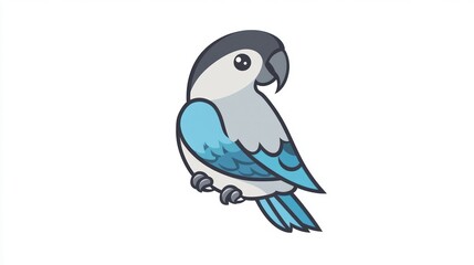 Obraz premium Cute blue parrot illustration, white background, children's book