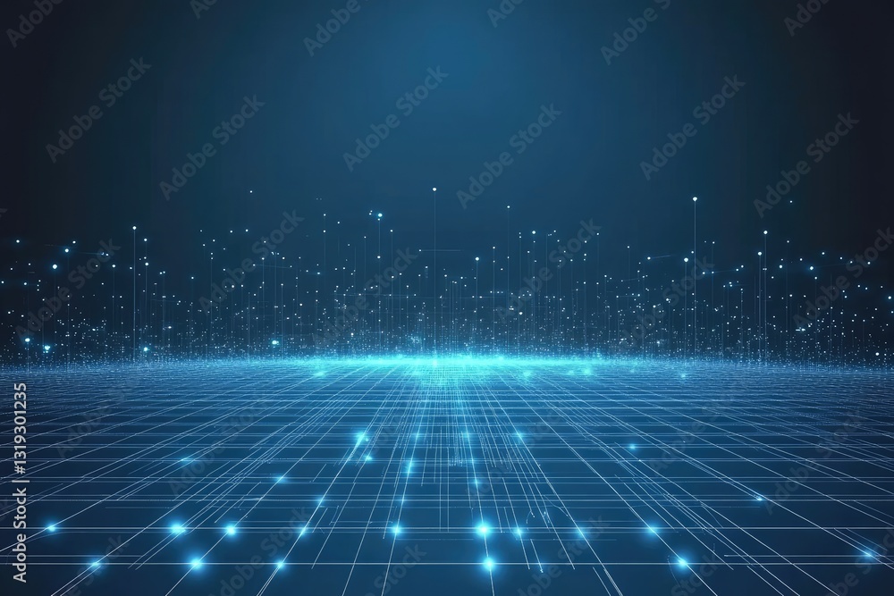 Aufkleber futuristic digital network landscape. a vast expanse of interconnected lines and glowing points, cre