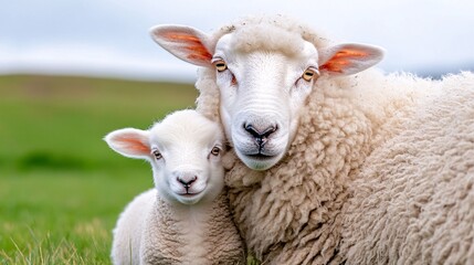 Obraz premium adorable sheep and lamb duo in serene pastoral setting