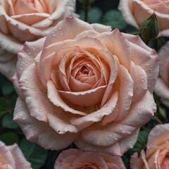 A delicate blush-colored rose with intricate folds in the petals.
