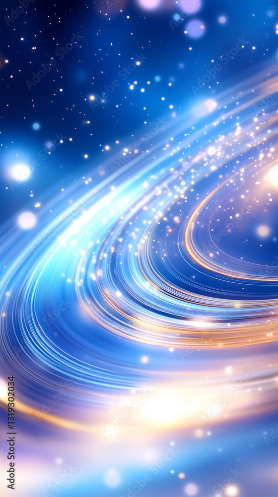 Poster bright colors and swirling shapes depict the dynamic patterns of the cosmos, showcasing a visually c