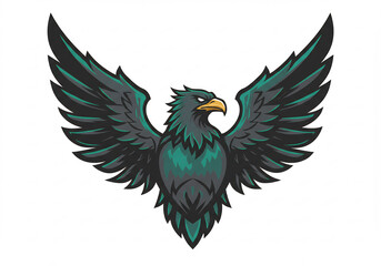 Obraz premium Pixel Art Teal and Black Eagle with Spread Wings