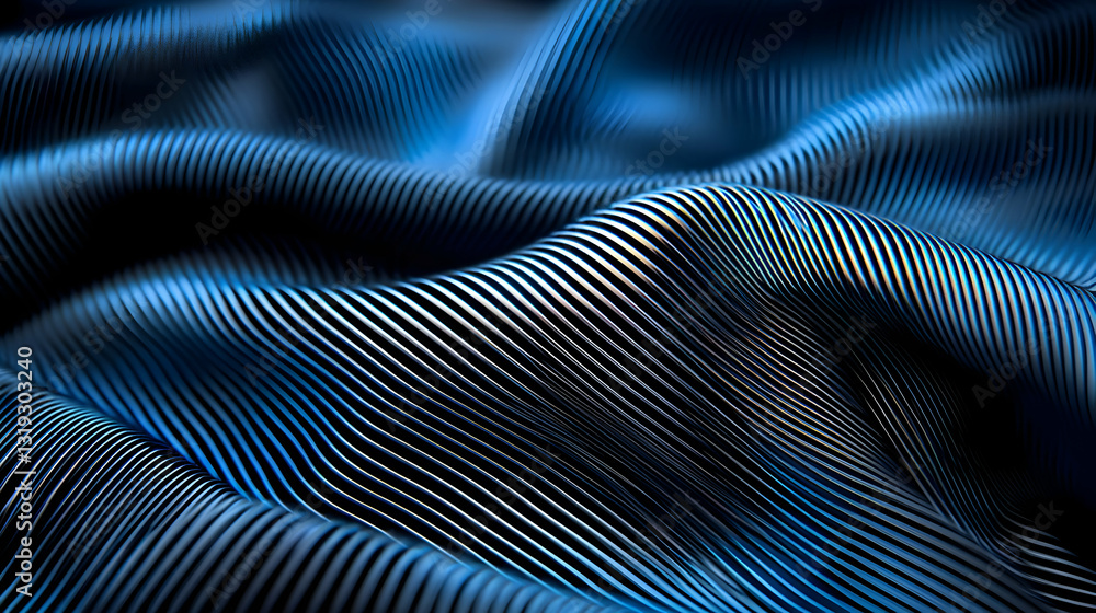 Poster abstract blue wavy metallic surface texture with dynamic light and shadow