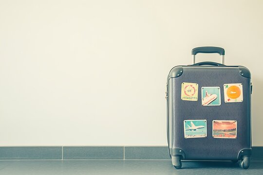 Vintage Travel Suitcase with Stickers