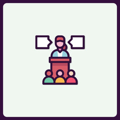 Female Leader Delivering Presentation with Audience Icon Vector Design