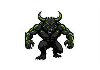Obraz premium Powerful Black And Green Pixel Art Monster Illustration