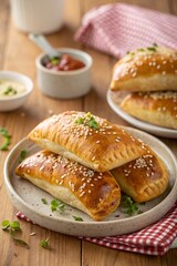 Homemade baked pies or patties stuffed with cabbage and meat