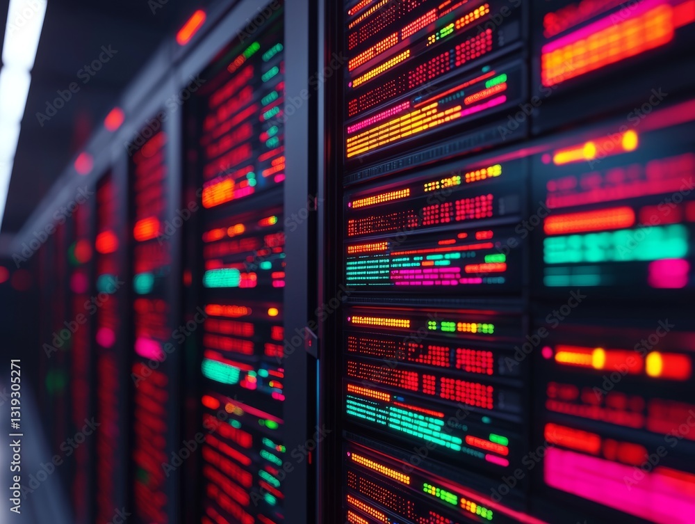 Aufkleber illuminated data center servers showcase vibrant technology infrastructure inside a modern facility 