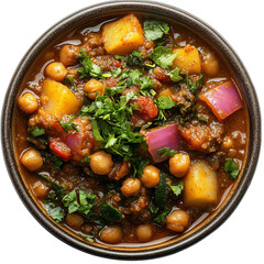 A Bowl of Ethiopian Shiro Chickpea Stew with Curry and Coriander Isolated on Transparent Background
