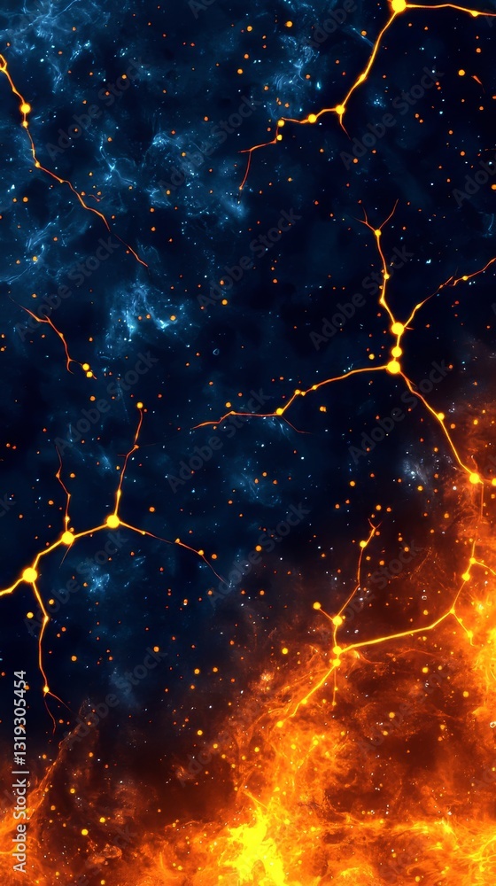 Poster abstract fiery cosmic nebula with explosive colors outer space digital art celestial environment wid
