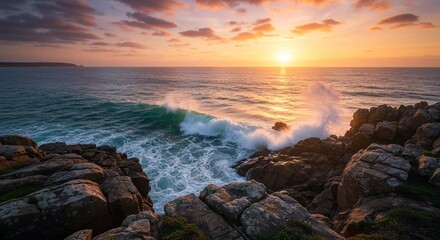 Serene Coastal Cliff with Waves Crashing