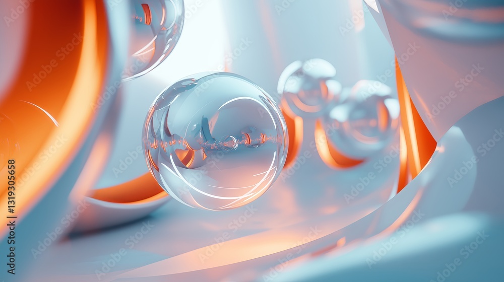 Aufkleber A 3D rendering of abstract shapes floating in a futuristic space