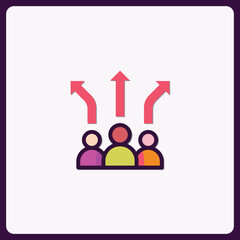 Team choices: Arrows pointing different direction, choices and perspectives