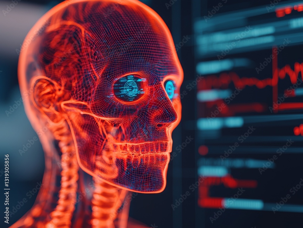 Aufkleber digital human head scan wireframe visualization futuristic laboratory 3d render high-tech environmen