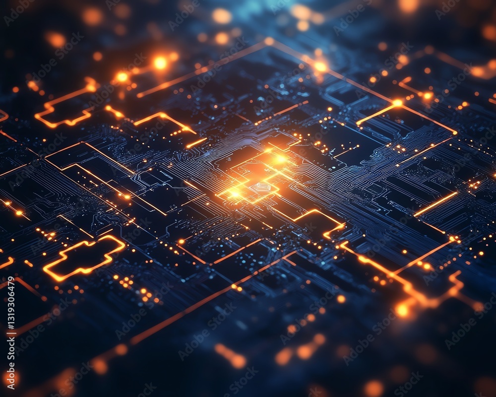 Poster A dynamic digital puzzle with embedded circuits, symbolizing the integration and complexity of DevOps in a modern, technological style