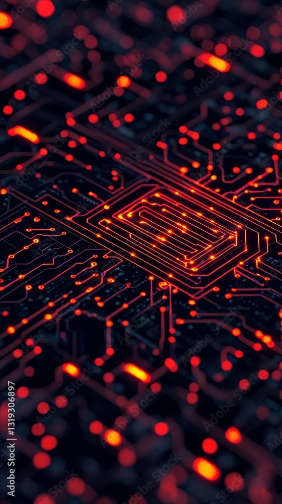 Poster illuminated abstract close-up of circuit board patterns technology digital art dark background macro