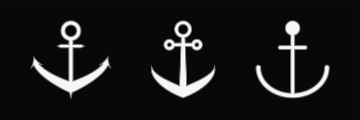 Anchor vector silhouette black and white. Ship anchor logo