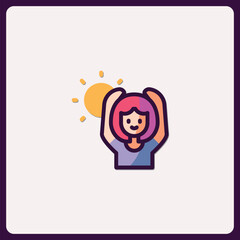 Flat Illustration Icon Character Cheering Under Sunshine Optimistic Energy