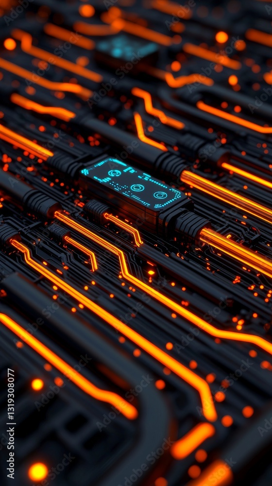 Aufkleber futuristic circuit board technology in a neon-lit environment macro shot high-tech concept close-up 
