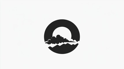 Obraz premium Simple circle logo with sun, clouds, and mountains. Possible use Branding material