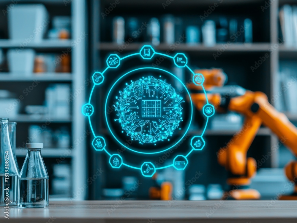 Aufkleber innovative technology ai-powered automation in industry high-tech lab environment futuristic viewpoi
