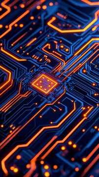 Exploring Glowing Circuit Board Technology Digital Realm Macro Close-up High-Tech Environment Abstract Viewpoint