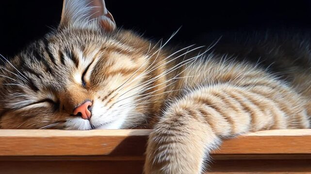 Sleepy Cat Relaxing in Wooden Drawer with Peaceful Expression