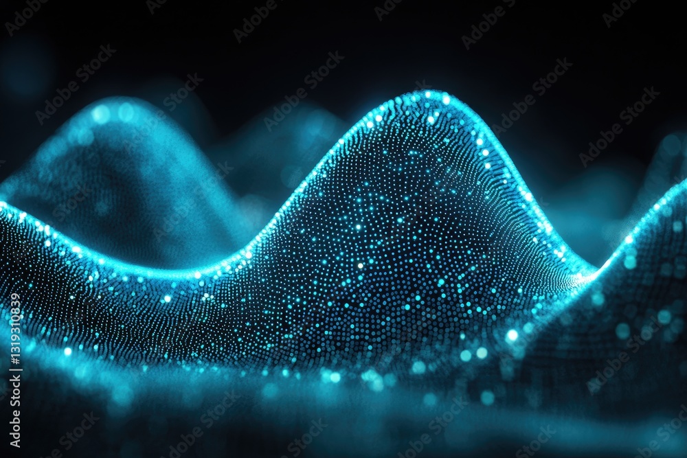 Poster abstract digital wave pattern. a mesmerizing display of glowing, turquoise, interconnected particles