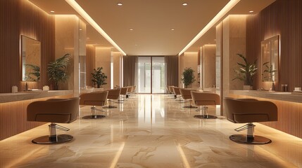Modern Hair Salon Interior with Elegant Chairs and Bright Lighting