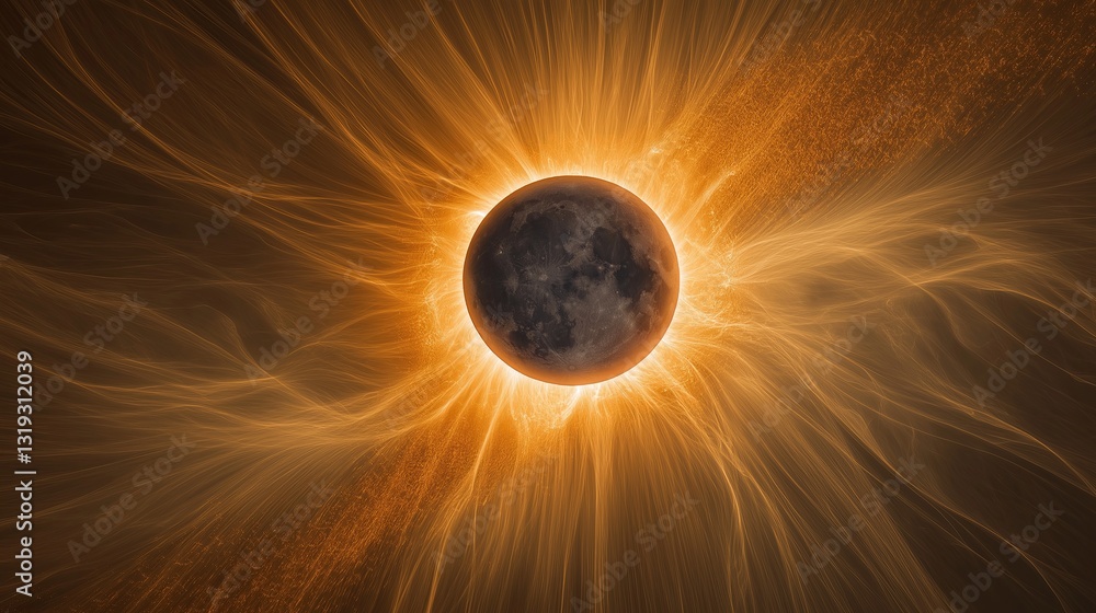 Poster a celestial eclipse with the sun's corona peeking from behind the moon.