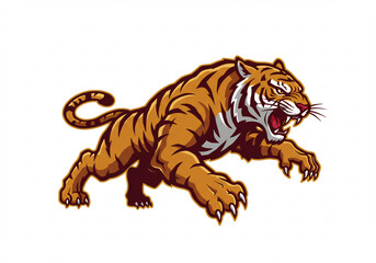 Powerful Orange Tiger Illustration Roaring with Intense Energy