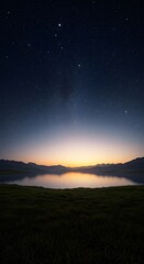 Serene Sunset Lake Starry Night Sky Peaceful Landscape