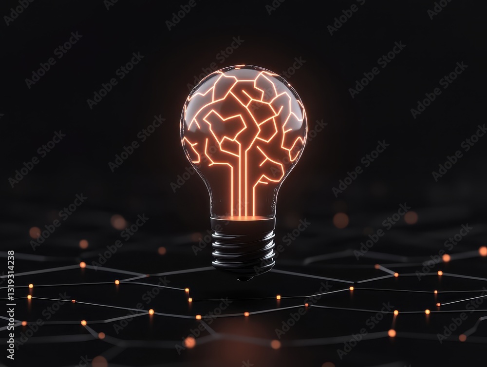 Aufkleber a glowing light bulb with intricate circuit patterns against a dark, connected background