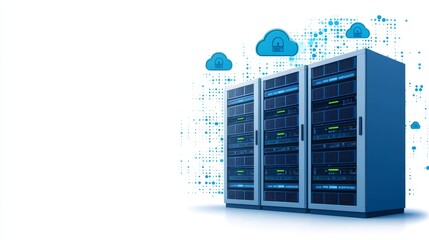 Obraz premium Cloud computing server infrastructure, secure data storage, network management and advanced technology solutions