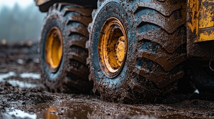 Muddy Construction Vehicle Tracks in Forest